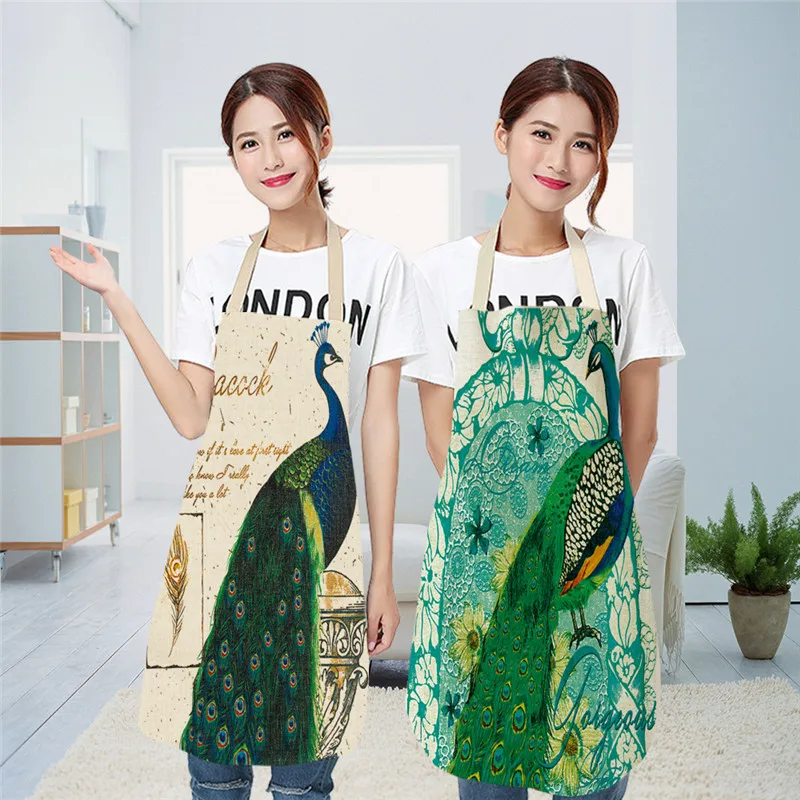 Peacock Feathers Apron Out Vibrant Colors Birds Summer Garden Women Men Kids Kitchen Peacock Apron Pinafore Cooking Linen Apron