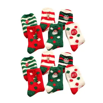 

6 Pairs of 6 Colors Soft Fuzzy Floor Warm Christmas Socks with Bowknot Cute Fluffy Winter Sleeping Socks for Women Home