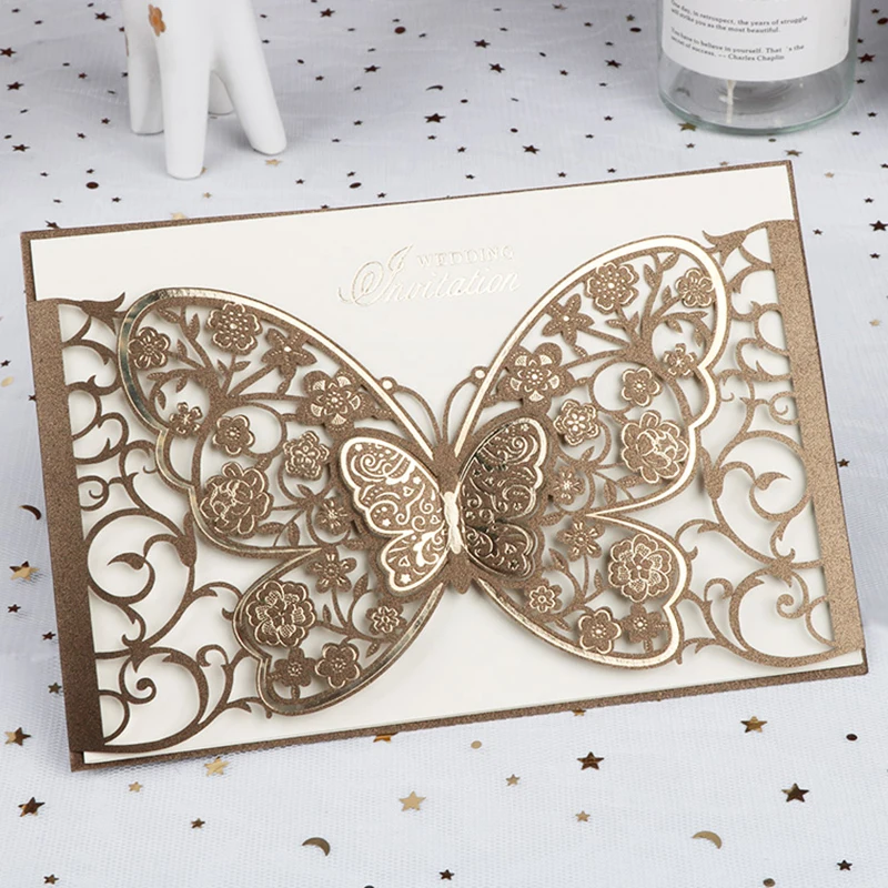 50pcs Butterfly Elegant Laser Cut Wedding Invitation Card Business Greeting Card Customized Wedding Decoration Party Supplies