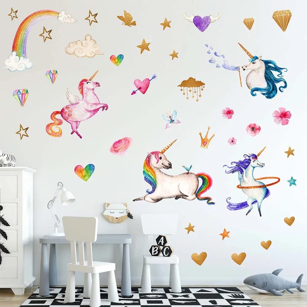 Wall Stickers Removable PVC Wallpaper for Kids Baby Room Decor Unicorn Sticker Wallpaper Home Decoration Christmas Gift HM0151