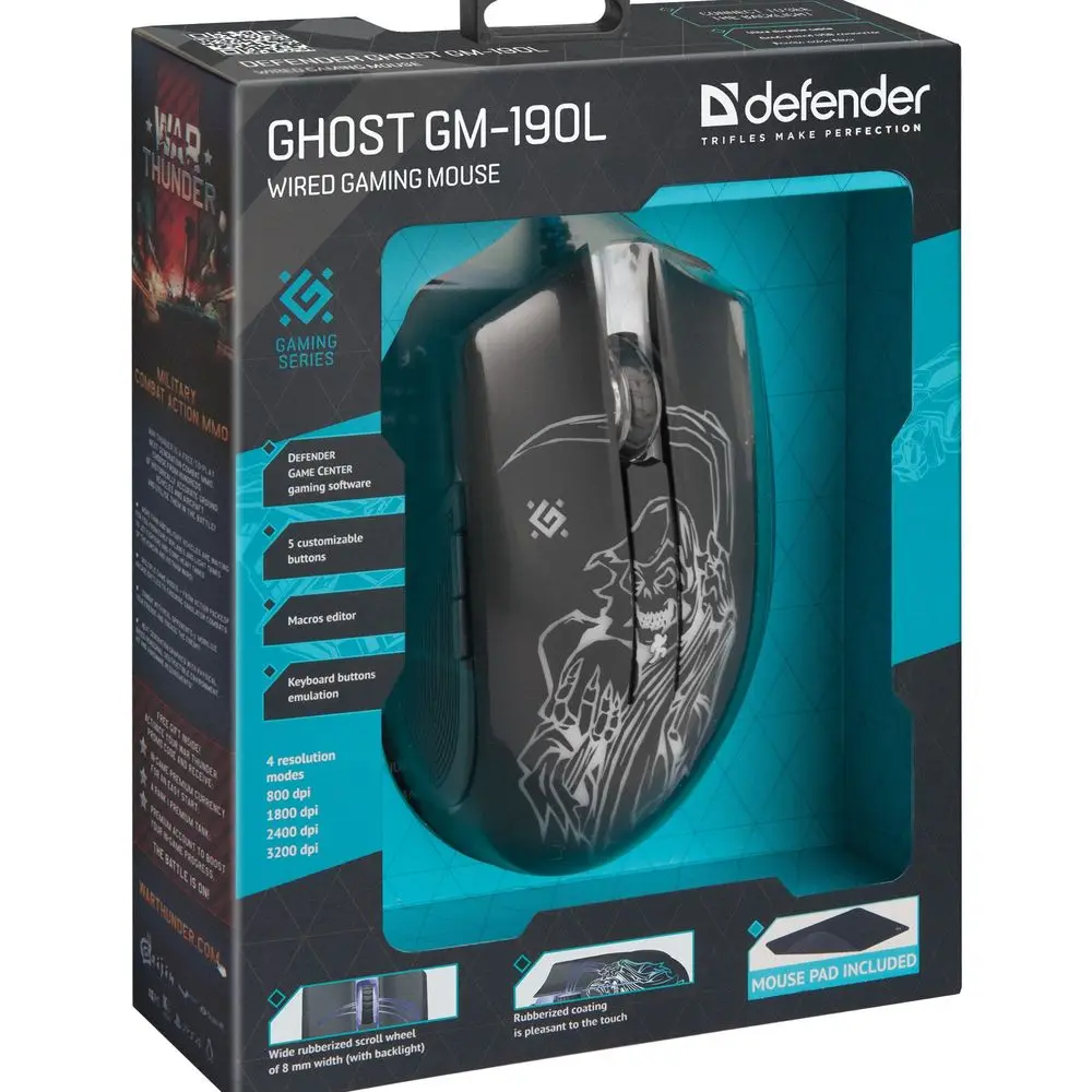 Компьютерная мышь Defender Ghost GM-190L оптика,6кнопок,800-3200dpi