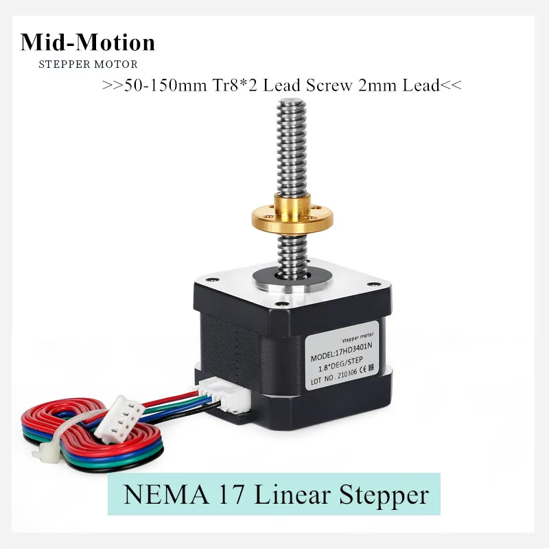 Linear stepper motor NEMA 17 stepper motor with lead screw 50-100mm Tr8*2 2mm lead 2mm pitch