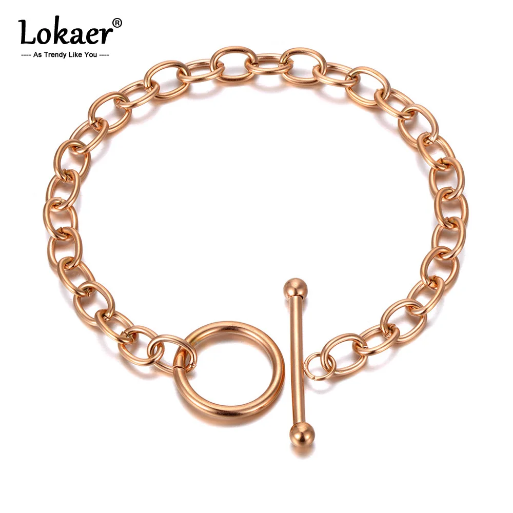 Lokaer-pulsera gruesa de acero inoxidable para mujer y niña, brazalete de titanio estilo hip cadena de eslabones bohemios, cierre OT, B20183 - AliExpress Joyería y accesorios