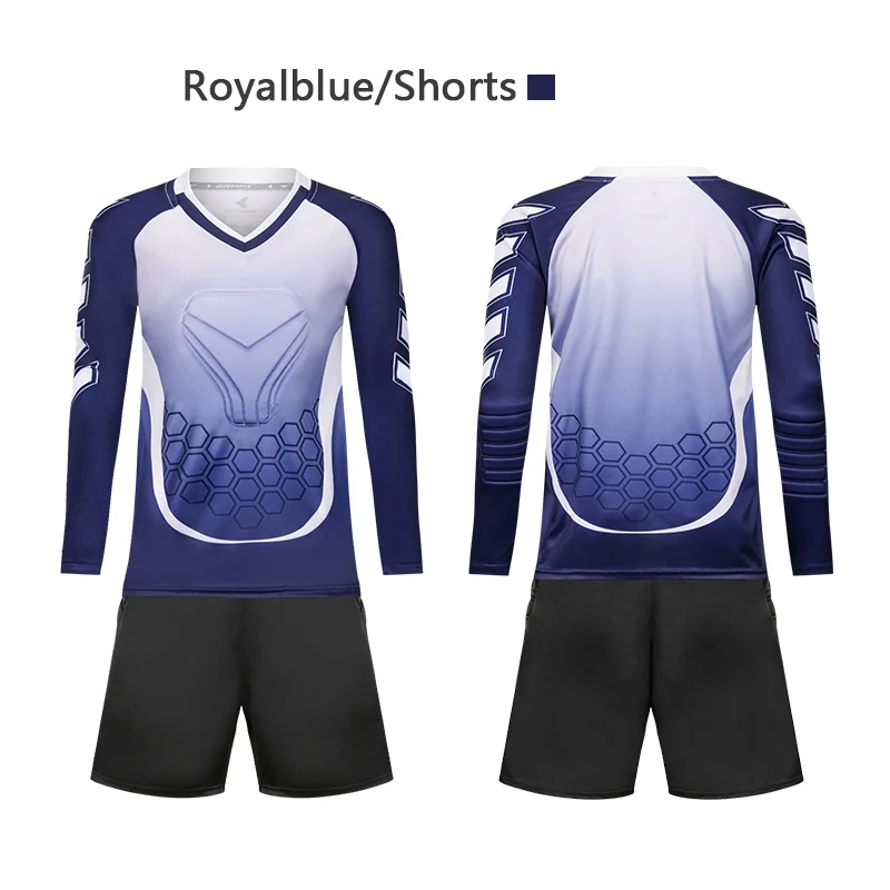 royal blue blank Футбольная Джерси Вратарская рубашка брюки Survetement футбол тренировочная форма костюм детский утолщенный защитный комплект на заказ - Цвет: royal blue blank