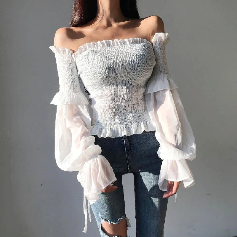 137177-d890d9.jpg Solid Color Pleated Bow Fashion Women Ladies Long Sleeve Off Shoulder Cropped Tops Blouse Shirt Lace