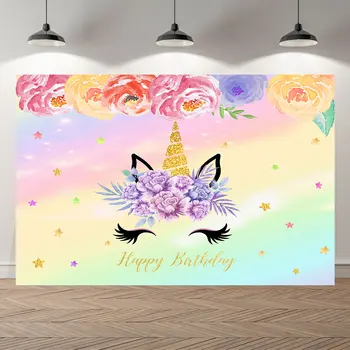 

Unicorn flowers prince girl boy Birthday Party weddiing party baby shower Banner Background Printed Photographic studio Backdrop