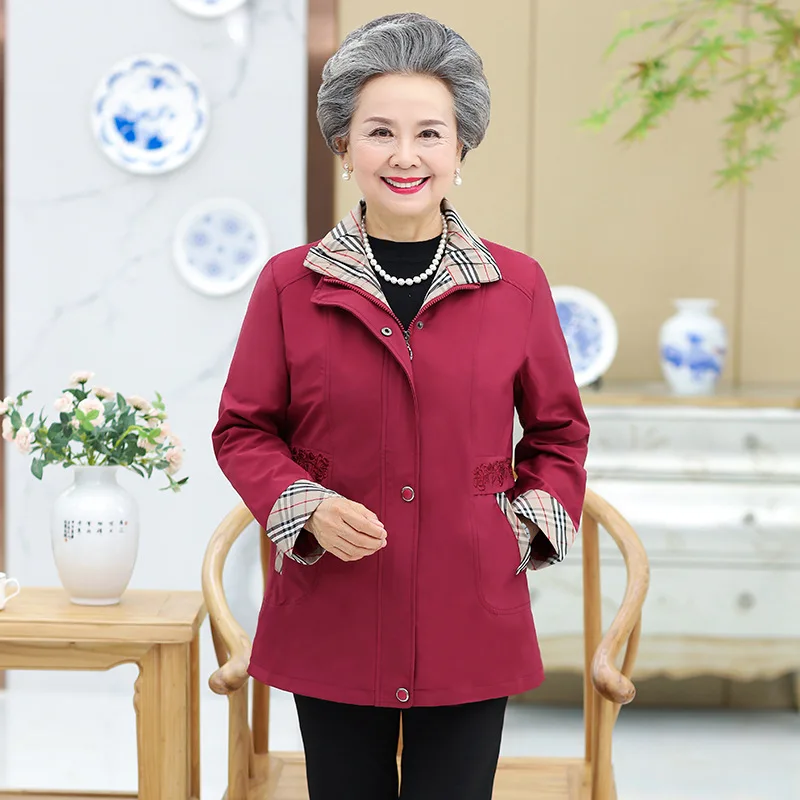 

Middle Aged And Elderly People WOMEN'S Dress Spring And Autumn Jacket 60-70-80-Year-Old Grandma-Tops Thin Coat Autumn Clothing T