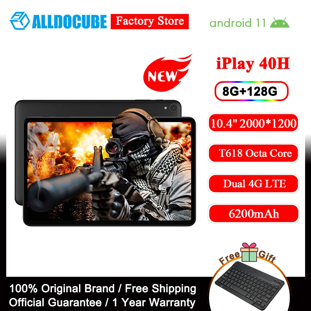 【2021 Newest】Alldocube iPlay 40H Tablet PC Android 11 8GB RAM 128GB ROM 10.4” 2000x1200 2K Screen Unisoc T618 Dual 4G SIM &ampWi-Fi |
