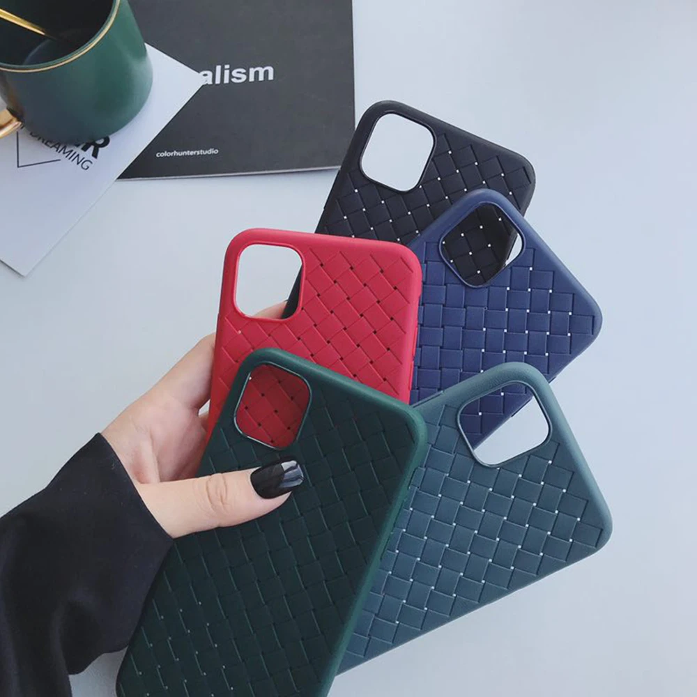 Case For Iphone 11 Pro Max 6 6S 7 8 Plus X Weaving Texture PU Leather Dark green Phone XS MAX XR Cover Capa | Мобильные телефоны и