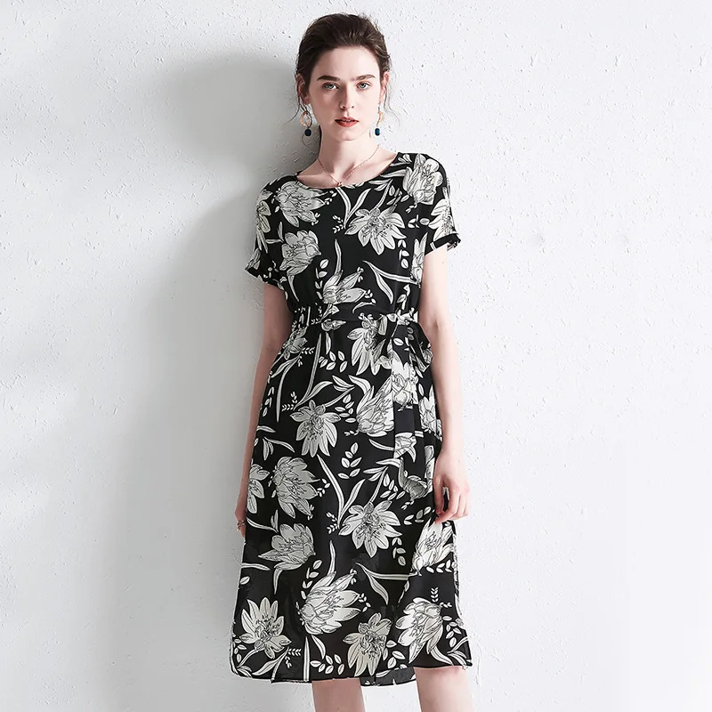 Zwart Wit Bloemen Zijden Jurken Vrouwen Natuurlijke Zijde 2020 Zomer Merk Lange Casual Sexy Kantoor Werk Jurk Plus Size Slanke een Lijn Zwart Wit Bloemen Zijden Jurken Vrouwen Natuurlijke Zijde 2020 Zomer Merk Lange Casual Sexy Kantoor Werk Jurk Plus Size Slanke een Lijn