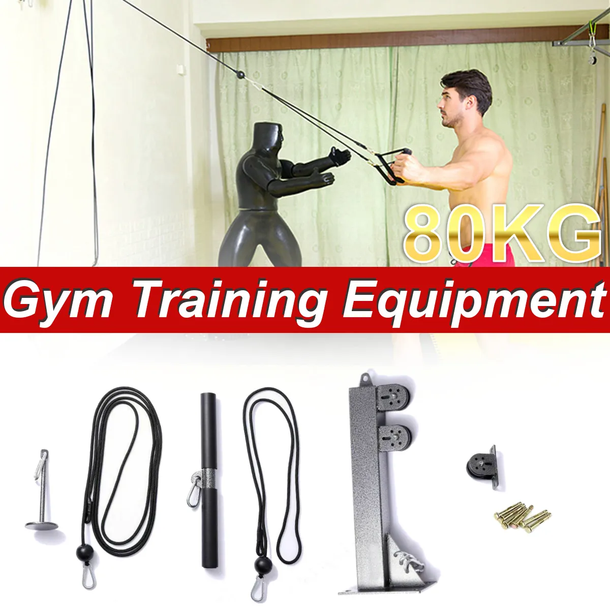 US $42.66 Fitness Pulley Cable System DIY Arm Biceps Triceps Chest Pull Rope Machine Workout Polea Strength Home Gym Trainning Accessories