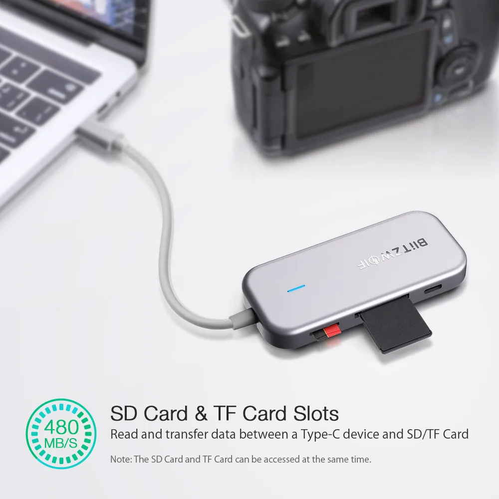 Usb концентратор для передачи данных BlitzWolf 7 в 1 с 3 портами USB 0 устройство чтения tf
