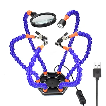 

LED Light Helping Hands Magnifier Station 3X USB Lighted Magnifying Glass Stand with 5 Alligator Clips -for Soldering, Assembly