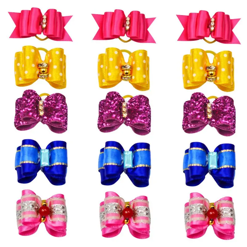 

10pcs Pet Bow Decor Cat Puppy Bowknot Headdress with Bells Dog Hair Bows With Rubber Bands Pet Grooming Clips Dog Accessories