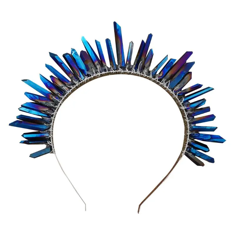 5 Princess Handmade Raw Quartz Boho Tiara Crown Gradient Faux Crystal Hair Hoop 40JF - Цвет: 5