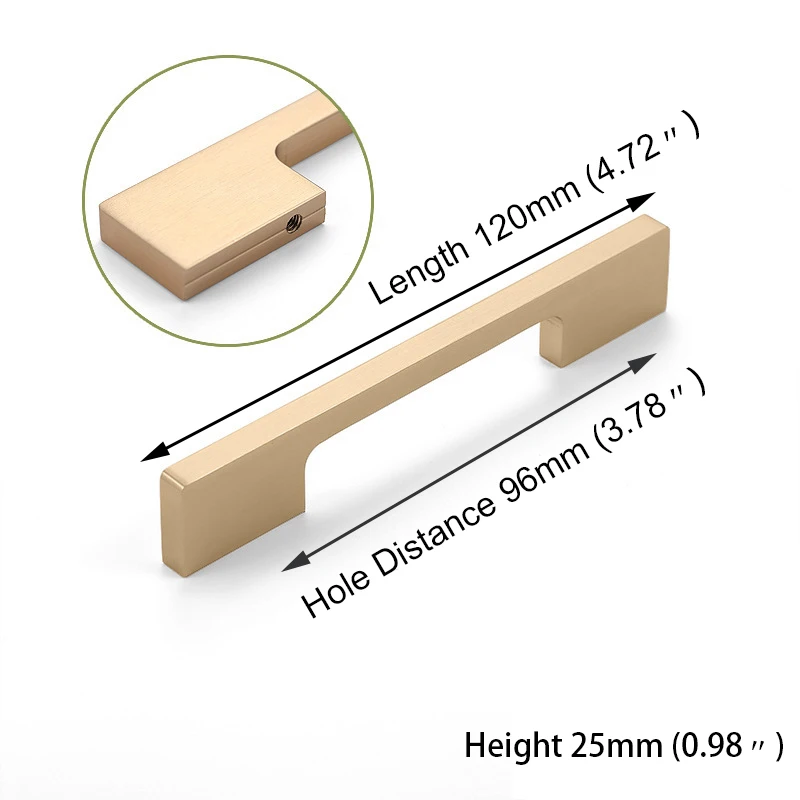 KAK черные ручки шкафа из твердого алюминиевого сплава американский стиль кухонный шкаф ручки для выдвижных ящиков оборудование для обработки мебели - Цвет: Gold 96mm