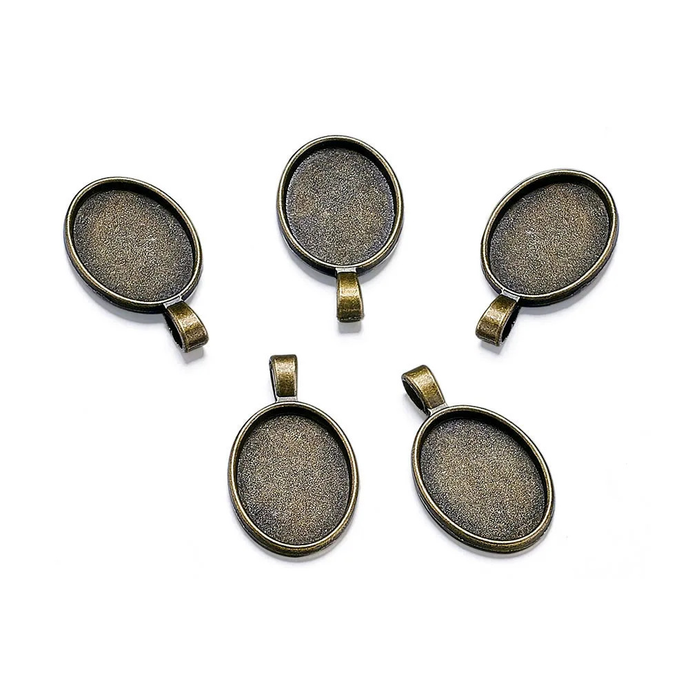Vintage Tibetan Style Alloy Pendant Cabochon Bezel Settings Nickel Free, Antique Bronze, Oval Tray: 25x18mm; 37x21x3mm 10pcs