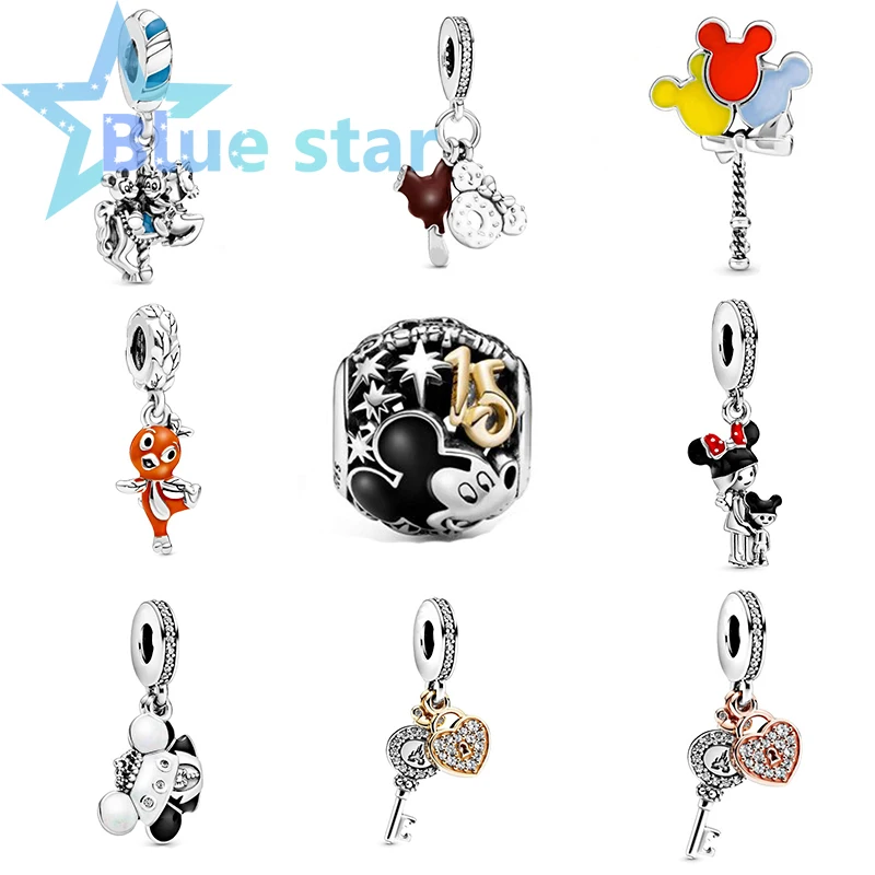 

Blue Star 100% Sterling Silver pandoras 2020 New charm Mother's Day DIS Mickey & Minnie &Orange Bird Dangle Charm