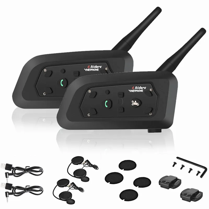 

Super Waterproof Helmet Headsets 2PCS Motorcycle Intercom 1200m Wireless Bluetooth Intercomunicador For 6 Riders Helmet Intercom