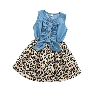 

1-6Y Toddler Kids Baby Girl Dress Clothes Sleeveless Leopard Print Princess Party Ruffle Bowknot Dress