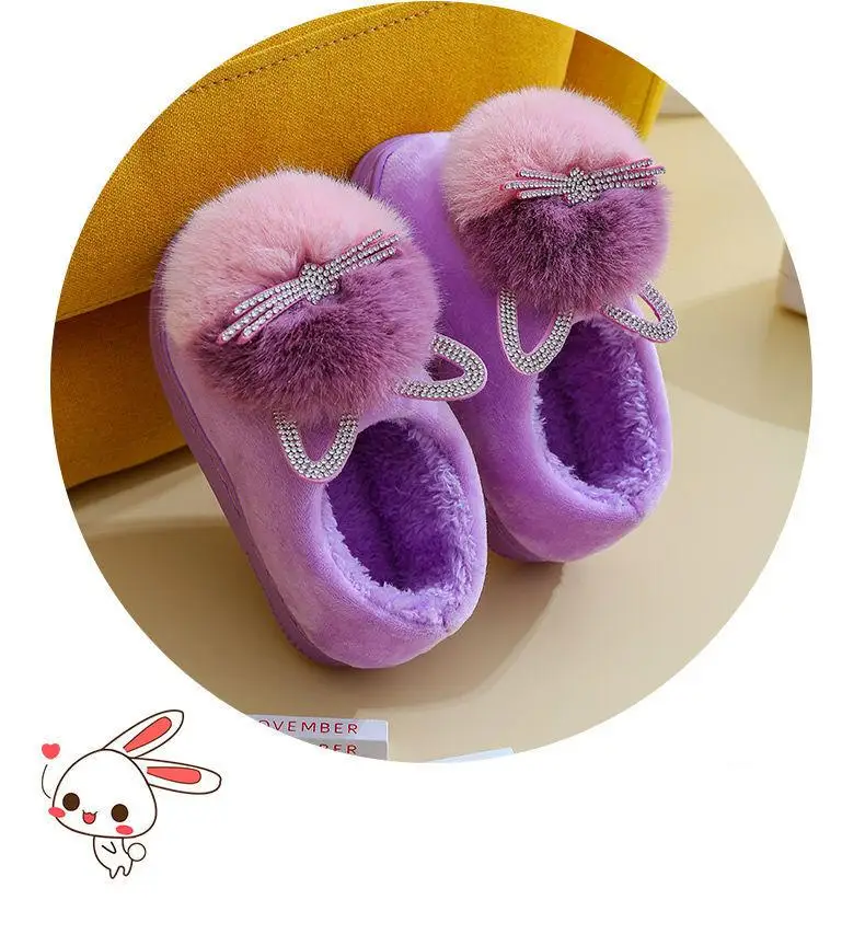 children's shoes for high arches Children's Slippers Winter Kids Cotton Shoes Winter Warm Pink Furry Rabbit Ears Pattern Non-slip Baby Girl Slippers Kids Shoes extra wide fit children's shoes