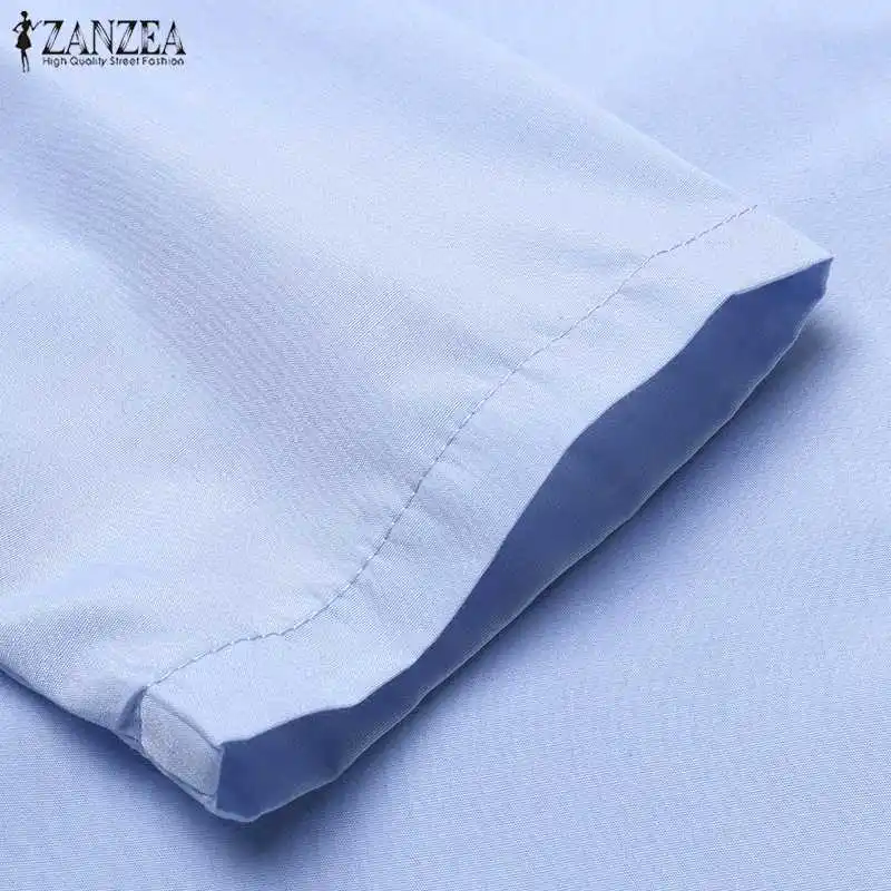 ZANZEA женская рубашка с асимметричным подолом и длинным рукавом Осенняя Женская Повседневная Свободная однотонная блузка на пуговицах туника Blusas Femininas 7