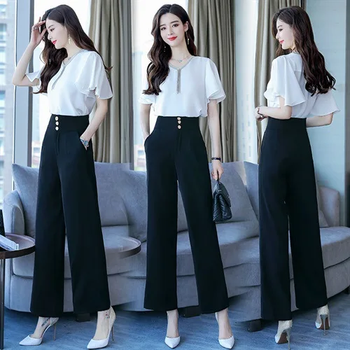 

Loose Pants WOMEN'S Suit 2019 New Style Summer Wear Fashion Elegant Waist Hugging Slimming Two-Piece Set Western Style by Age Tr