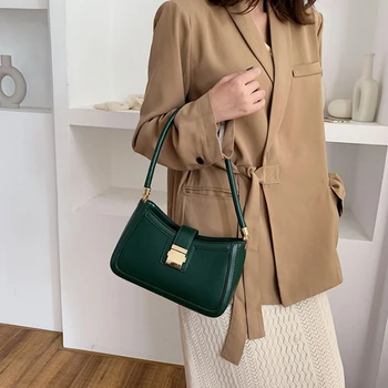 

Solid Color PU Leather Shoulder Bags For Women 2020 Lock Handbags Small Travel Hand Bag Lady Fashion Bags Armpit Bag Tote