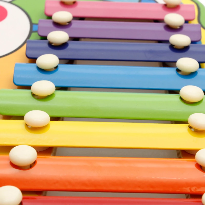Детский деревянный музыкальный инструмент, игрушка в форме мультфильма ксилофон, 8 шкал, детская музыкальная игрушка, радужная красочная