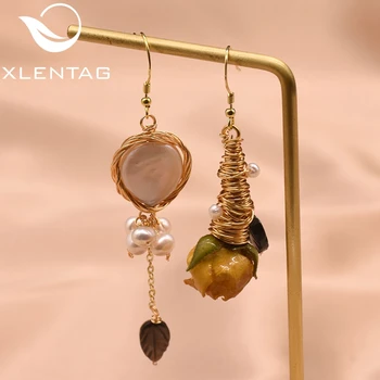 

XlentAg Aesthetics Handmade Dangle Flower Earrings Natural Baroque Pearl Girl Women Accessories Enthic Asymmetry Jewelry GE0593