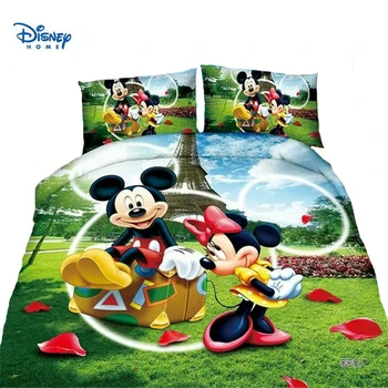 

cute Mickey Minnie mouse duvet cover set single twin bed linen girl boy bedding set cartoon Donald Duck kid disney pillow cover