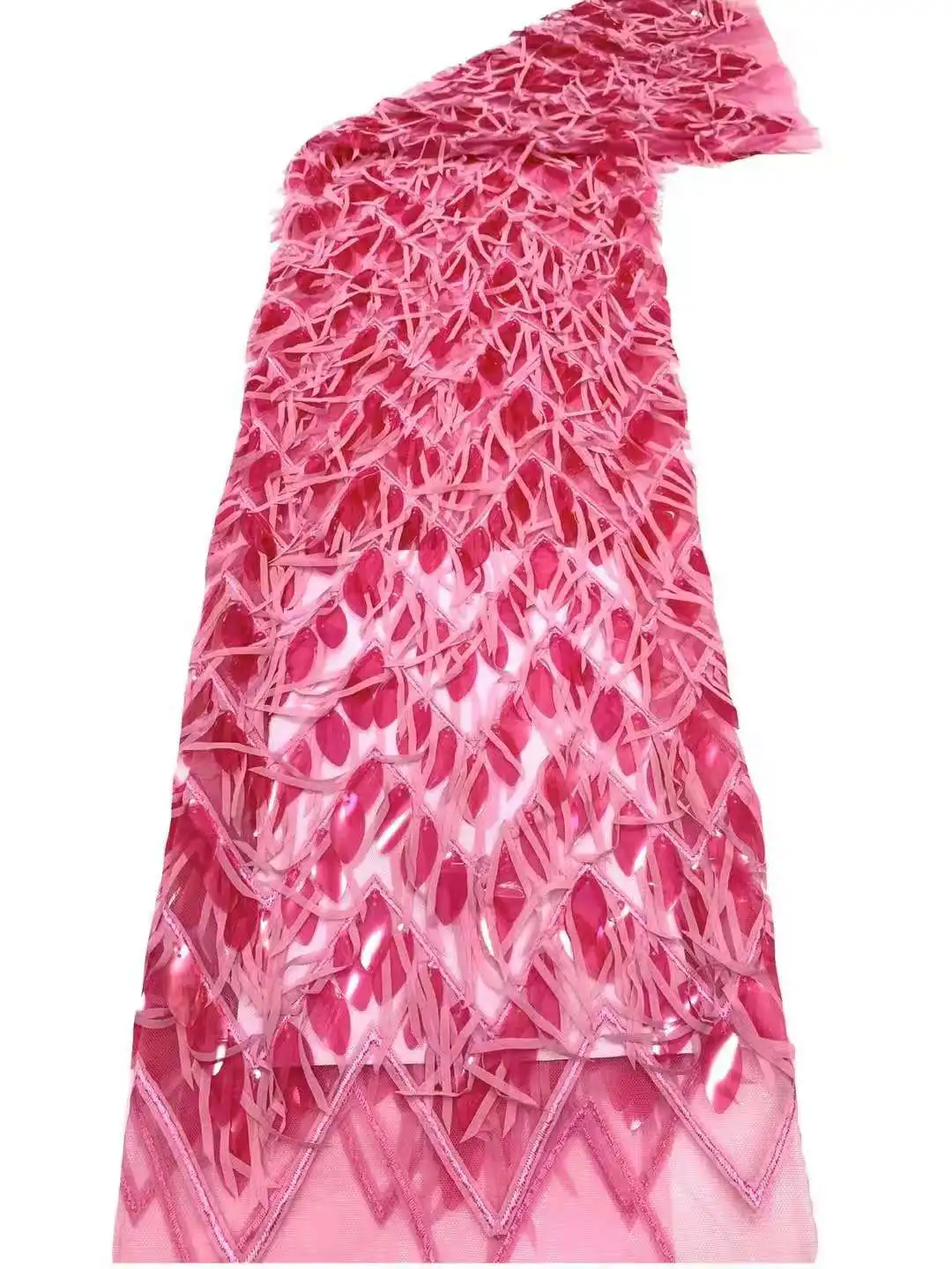 

Beautiful 3D sequined fabric/ With sequins embroidery French tulle mesh lace African fabric For Ladies party dress wedding dress