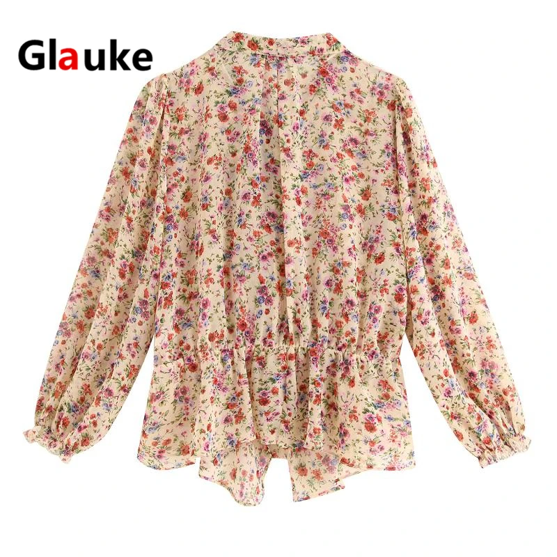 

GLAUKE summer and the new collar with small broken flower shirt with long sleeves render unlined upper garment