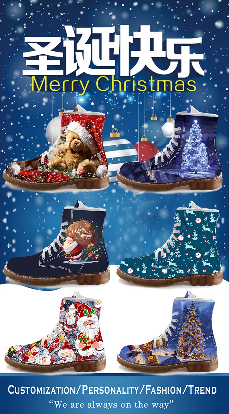 Стиль Для мужчин, ботинки до середины икры уникального с рождественским принтом в байкерском стиле сапоги в стиле «милитари» для мужчин, модная мужская зимняя Уличная обувь, кроссовки