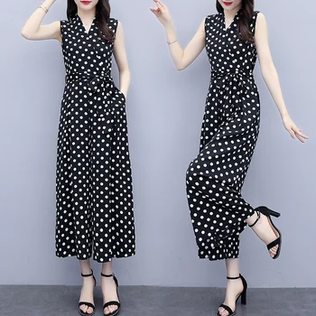 

Elegant Ladies Jumpsuits Romper V-neck 2020 Summer Women Sets One Pieces Fashion Print Sashes Wide Leg Pant Women Jumpsuits WJ61