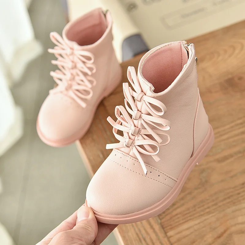 

New Fashion Autumn Winter Children Martin Boots Cute Kids Girls Princess Boots Antislip Leather Girl Bow Boot