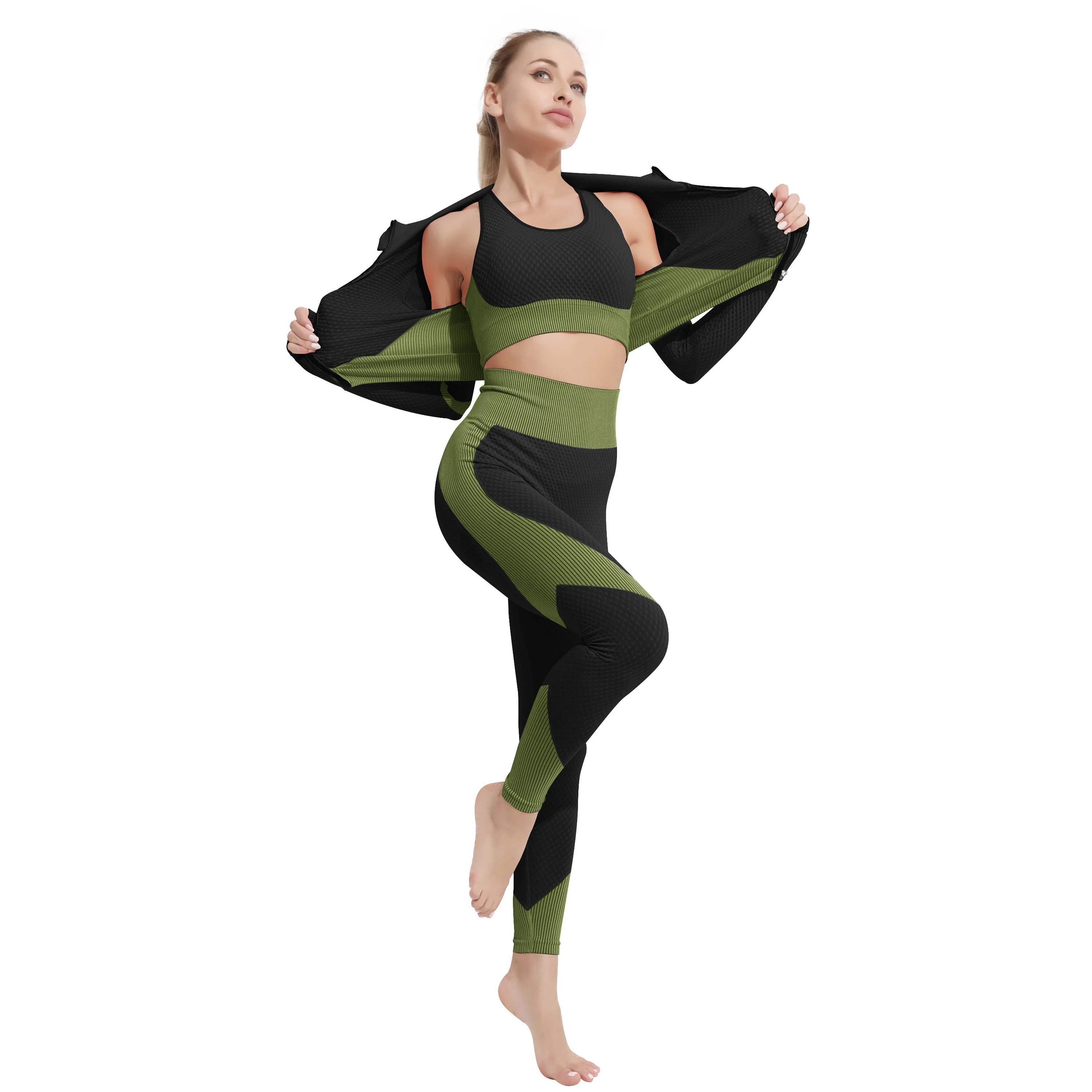 Seamless Women Yoga Set Workout Sportswear Gym Clothing Fitness Long Sleeve Crop Top High Waist Leggings Sports Suits