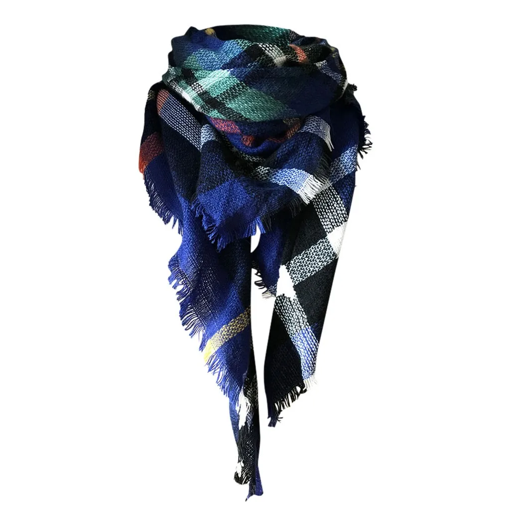 Женская теплая длинная шаль, цветные платки, шарфы, повседневные шарфы, двойная клетчатая большая Дамская осенняя и зимняя теплая шаль - Цвет: G