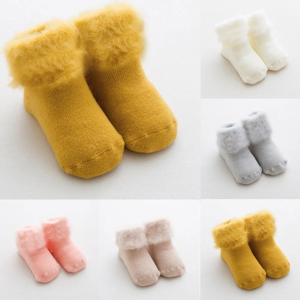 Носки для малышей Новинка, 1 пара, хлопковые однотонные пушистые длинные зимние носки теплые детские зимние носки для маленьких мальчиков и девочек