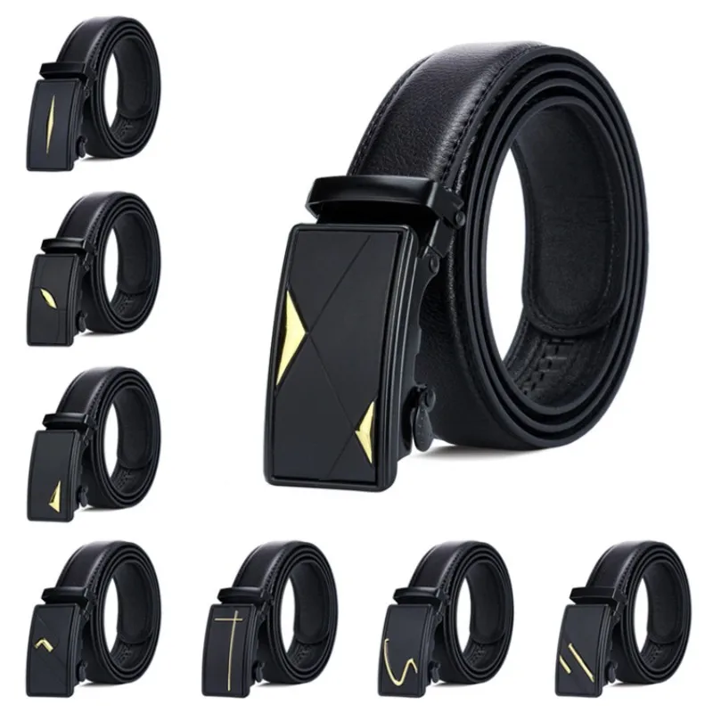 

Bauhinia brand men's texture automatic buckle 110CM belt bilateral routing reinforcement lychee leather business belt