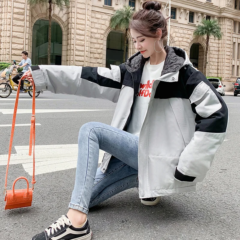 Одежда с хлопковой подкладкой для фотосессии; коллекция года; Сезон Зима; стиль; корейский стиль; Свободное пальто с капюшоном; INS Hong Kong style; короткая Рабочая одежда