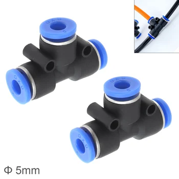 

2pcs 5mm T Shaped APE Plastic Three-way Pneumatic Quick Connector Pneumatic Insertion Air Tube for Air Tool Quick Fitting