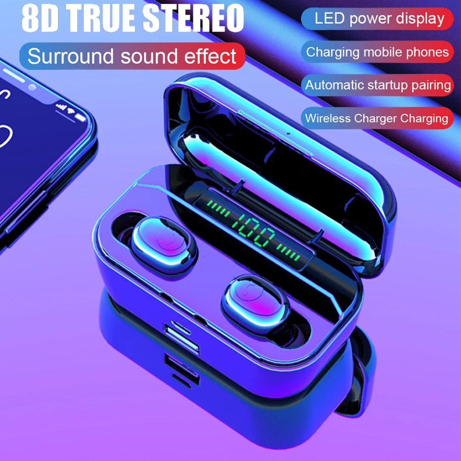 

Wireless Charging LED Display TWS Bluetooth Earphone 8D Stereo Wireless Earbuds Mini Earphones Headset with 3500mAh Power Bank
