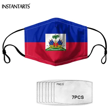 

INSTANTARTS Face Cover Masks Haiti Flag Printed Mouth Muffle Mascara with 7pcs PM 2.5 Filters ReusableMascarillas Adults Kids