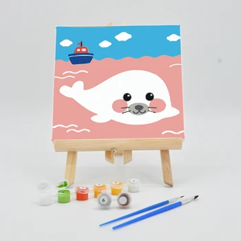 

Digital Oil Painting By Numbers Kids 20×20cm On Canvas Paint Acrylic Kits Sea Lion Cartoon Pictures Children Coloring