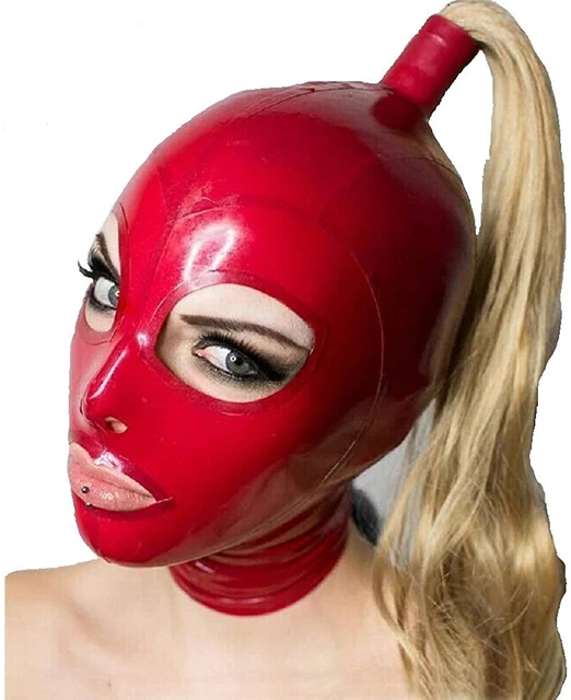 Hot Latex Hood With Blond Pigtail Back Zipper Rubber Mask With Golden Wig  Hair Cosplay Head Cover Halloween Costumes For Women - Cosplay Costumes -  AliExpress