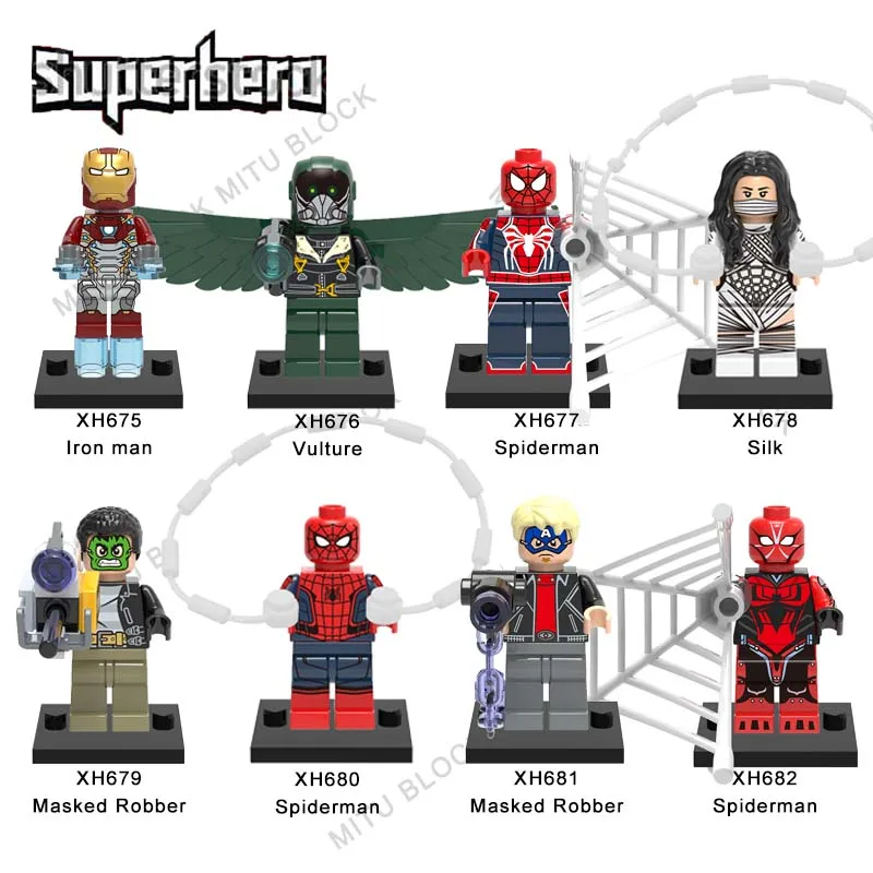 

Single Sale Super Heroes Brick Iron Man Vulture Spiderman Silk Masked Robber Spiderman Masked Robber Spiderman Building Block