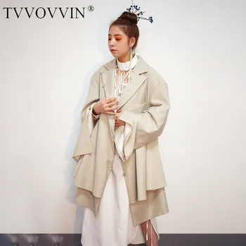 

loose 2020 New Spring Autumn Lapel Long Sleeve Backless Hollow Out Irregular Hem Big Size Windbreaker Women Trench Fashion JO345