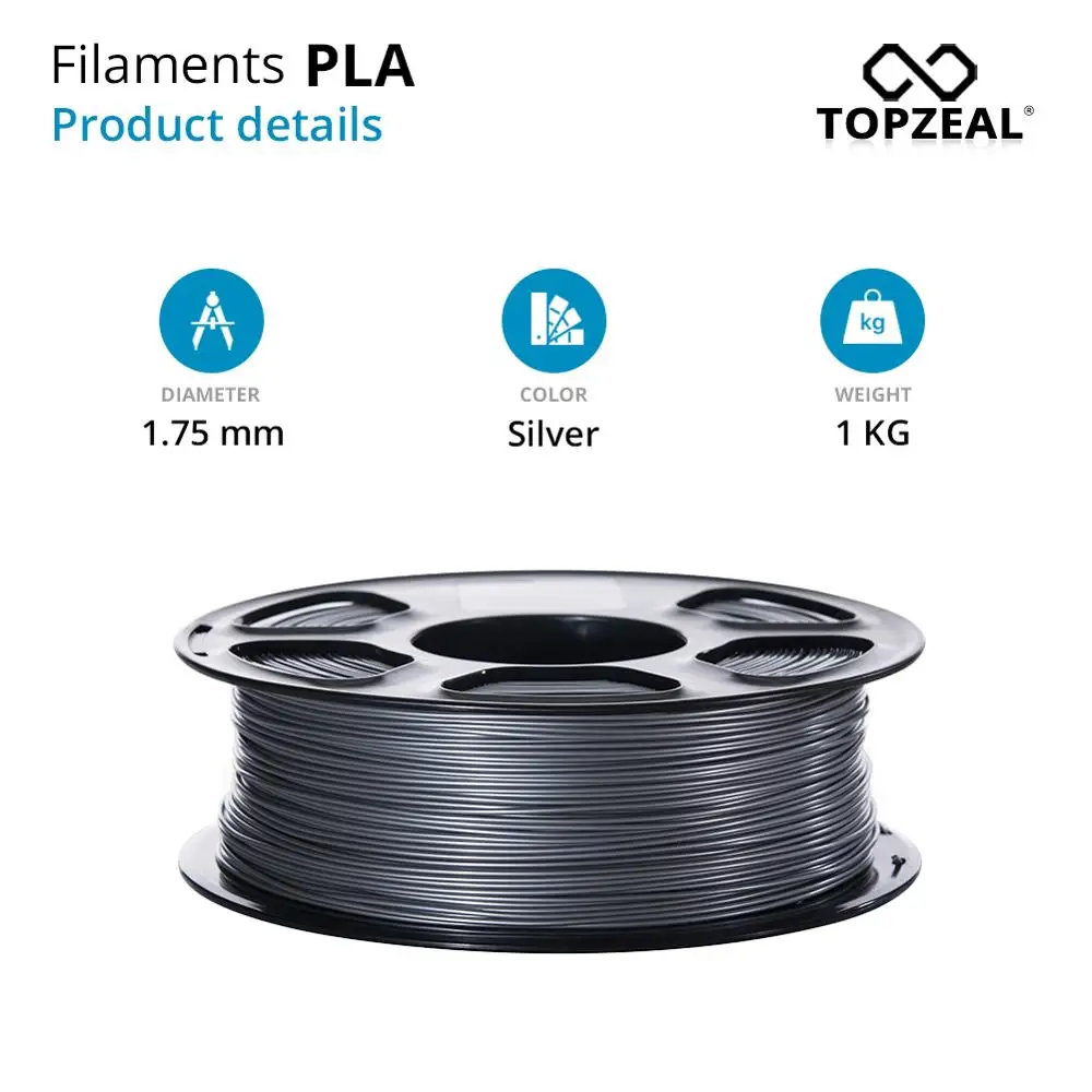 TOPZEAL Серебро Цвет PLA 3D принтер нить 1 75 мм 1кг катушка пластик для печати материалы