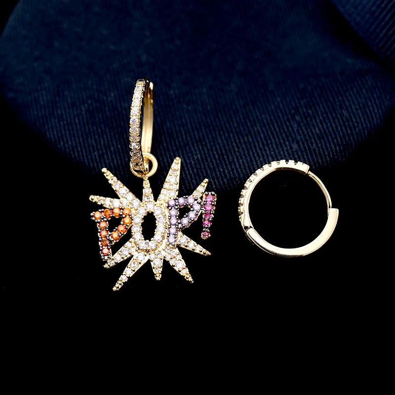 Dvacaman Асимметричные поп серьги-кольца буквы из кристаллов круглые серьги для женщин Monaco простые ниши ювелирные изделия любовь рождественские подарки